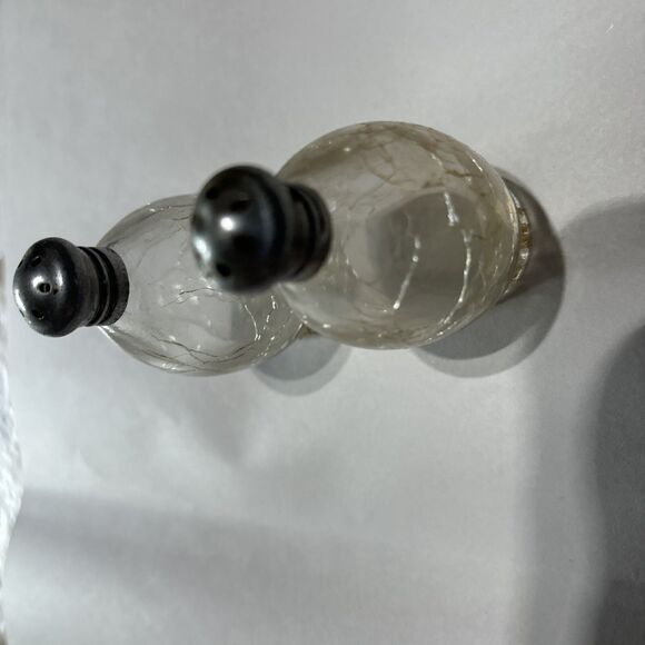 Vintage Crackle Glass Salt and Pepper Silver Top - Picture 4 of 6